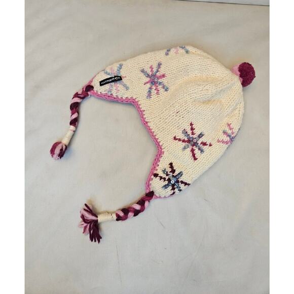 Everest Designs Wool Girls Hat Lined Tassel Cap Made in Nepal Ski Cap Snowflakes - Picture 3 of 16